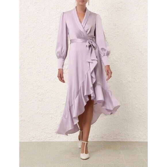 Zimmermann Silk Wrap Midi Dress Lilac Pastel Tie Waist - Picture 2 of 6